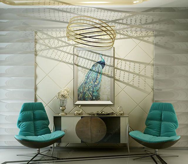现代沙发椅边柜吊灯组合3D模型