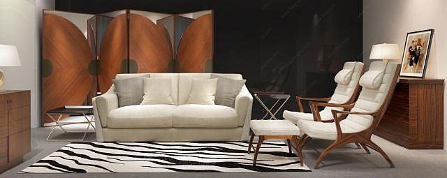 现代沙发休闲躺椅组合3D模型