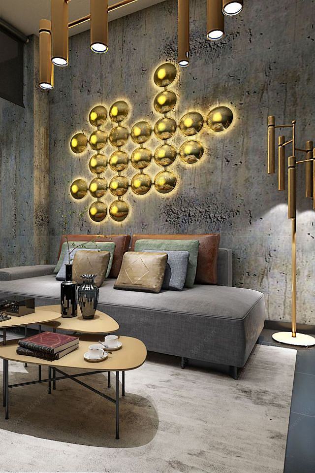 现代沙发茶几个性墙饰品组合3D模型