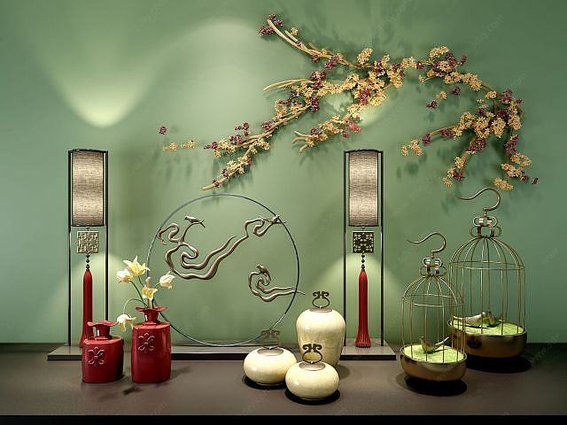 中式花艺摆件墙饰品3D模型