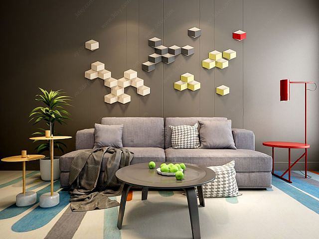 现代超简约沙发壁灯组合3D模型
