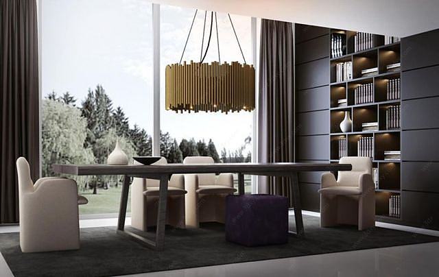现代简奢餐桌椅吊灯3D模型