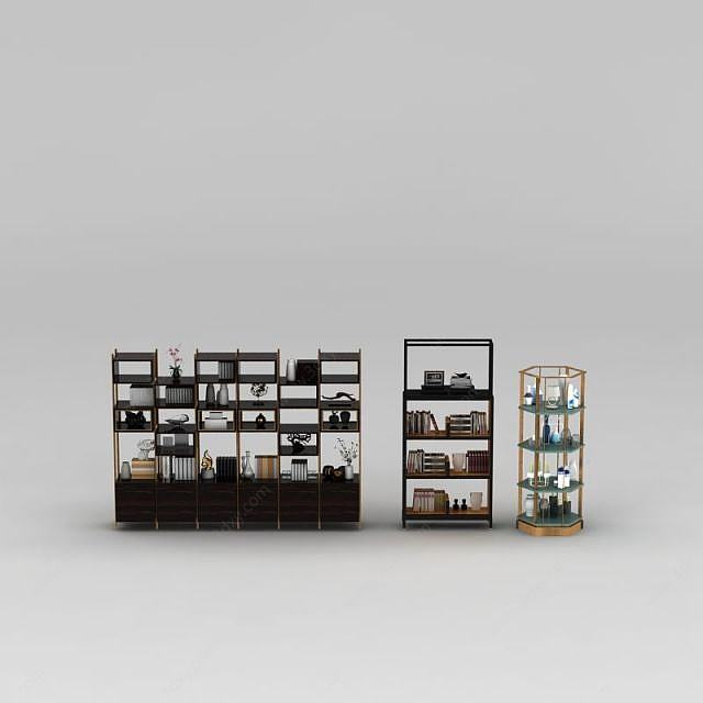 时尚现代书柜展示架组合3D模型