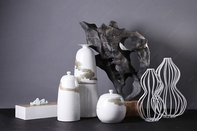 中式假山瓶子饰品3D模型