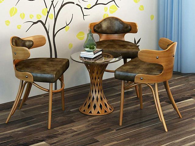创意藤编茶桌椅组合3D模型