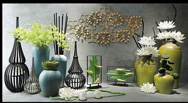 现代花瓶装饰花艺组合3D模型