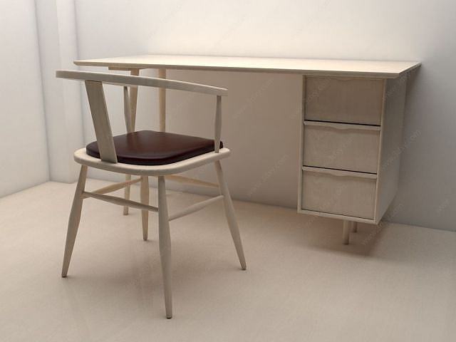 白橡木桌椅3D模型