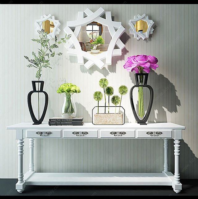 现代装饰柜陈设花艺组合3D模型