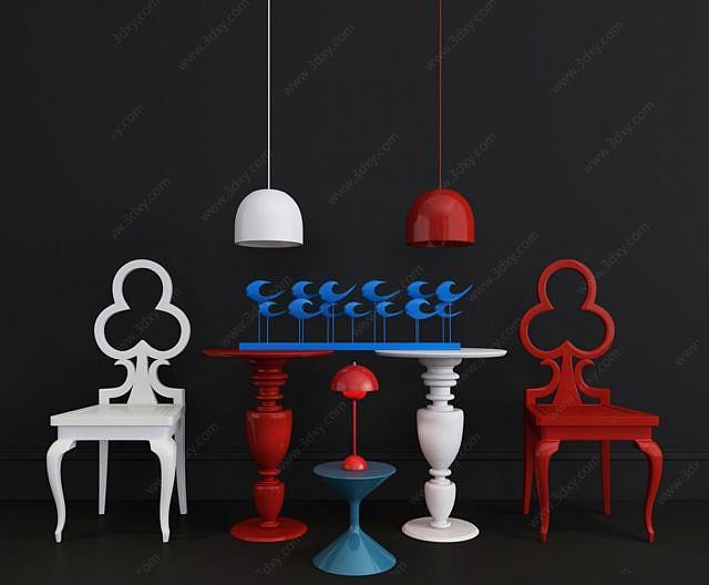 创意单椅装饰台组合3D模型