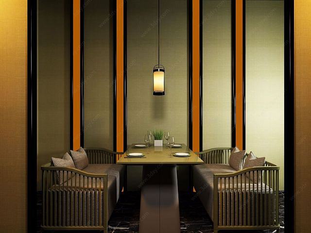 现代中式餐厅桌椅3D模型