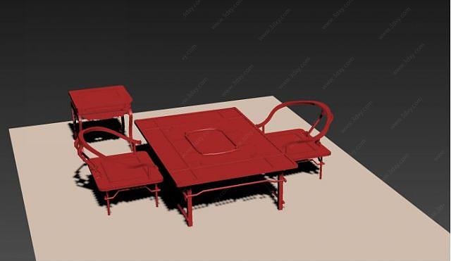 中式矮桌椅3D模型