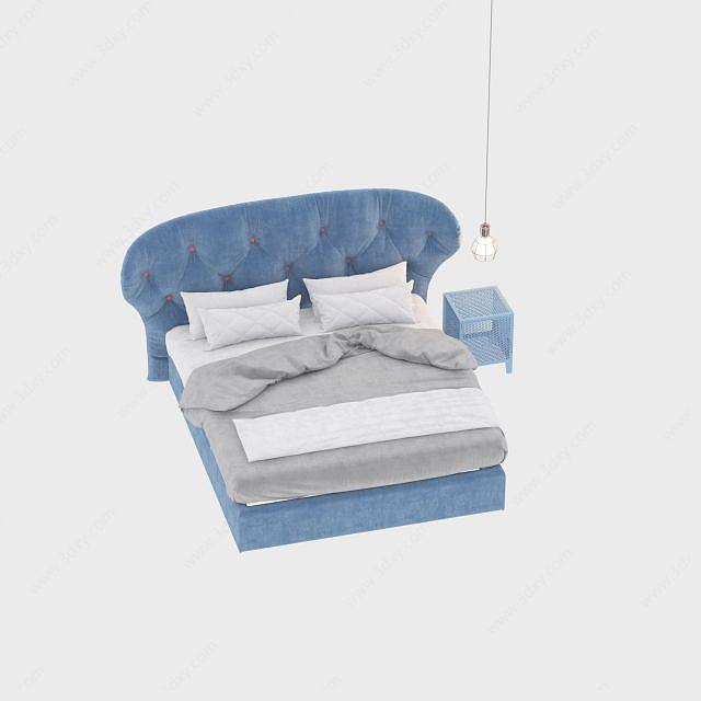 蓝色欧式床3D模型