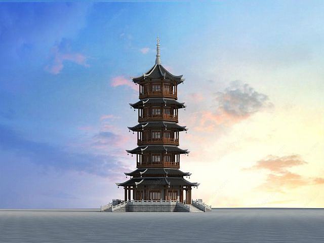 中式塔3D模型