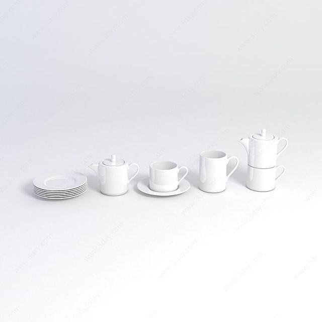 白色陶瓷茶具3D模型