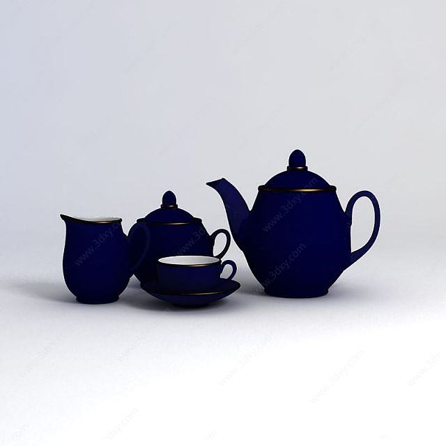 深蓝色茶具3D模型