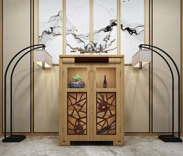 新中式备餐柜3D模型
