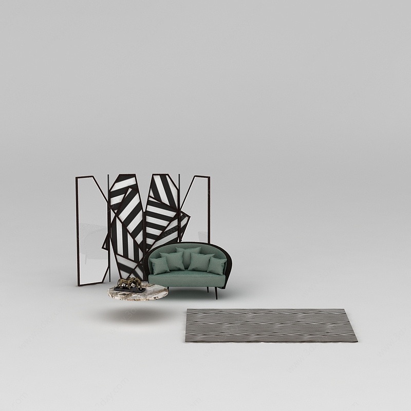 多人沙发椅屏风组合3D模型