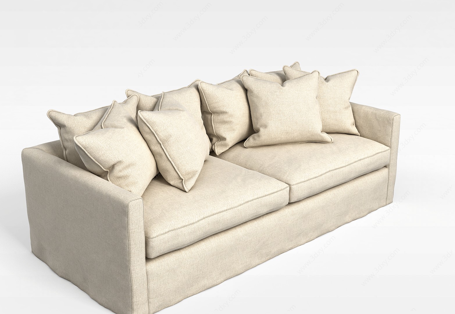 杏色布艺沙发3D模型