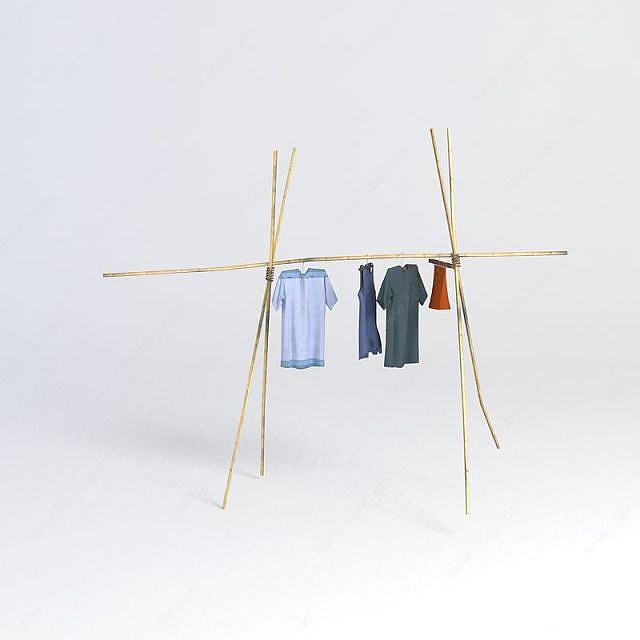 竹子衣架衣服3D模型