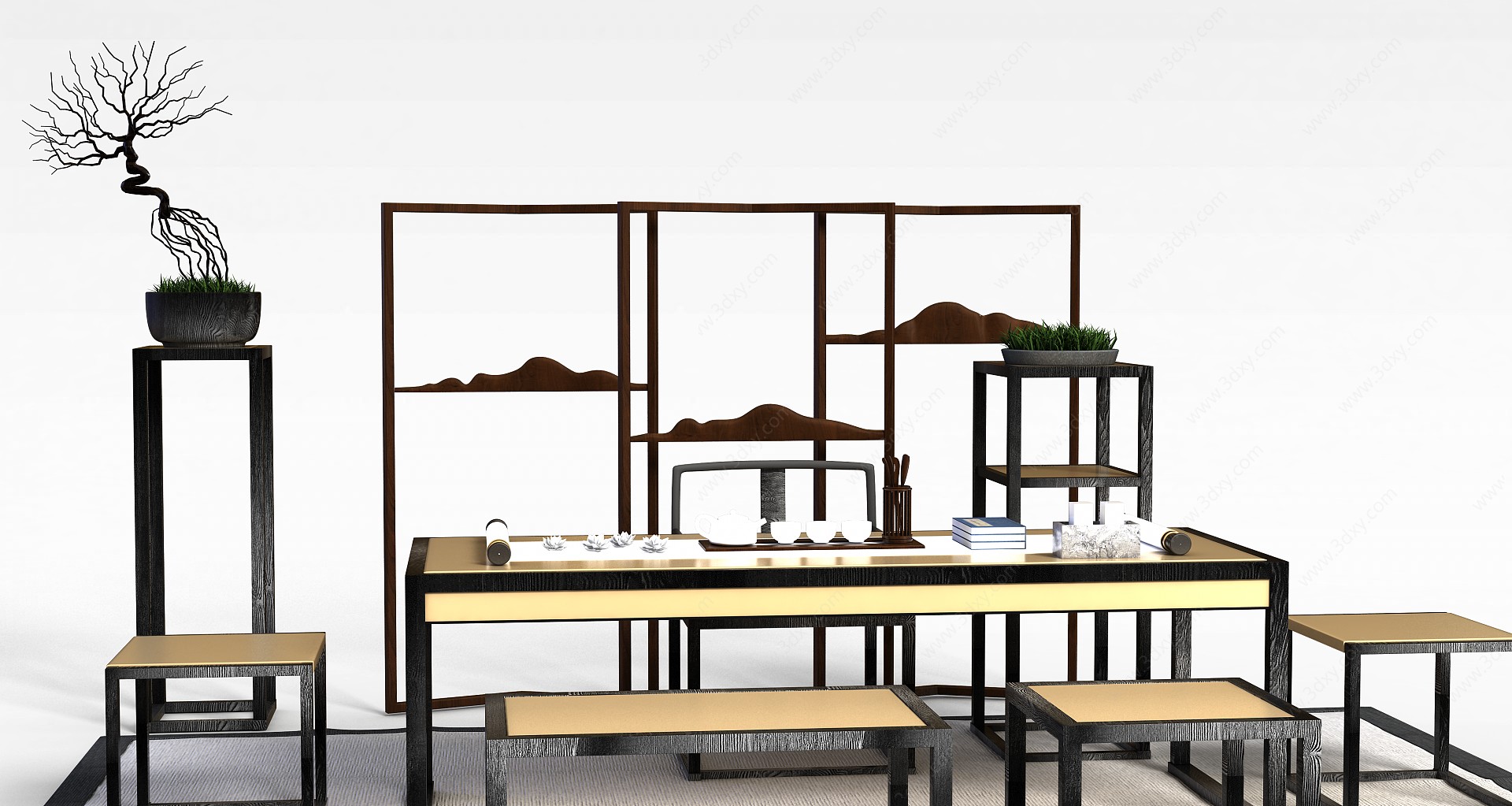 中式书画桌椅3D模型