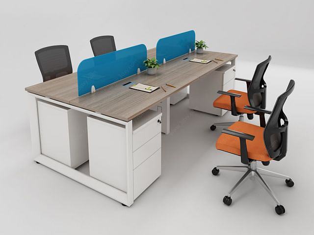 现代职员办公桌椅组合3D模型