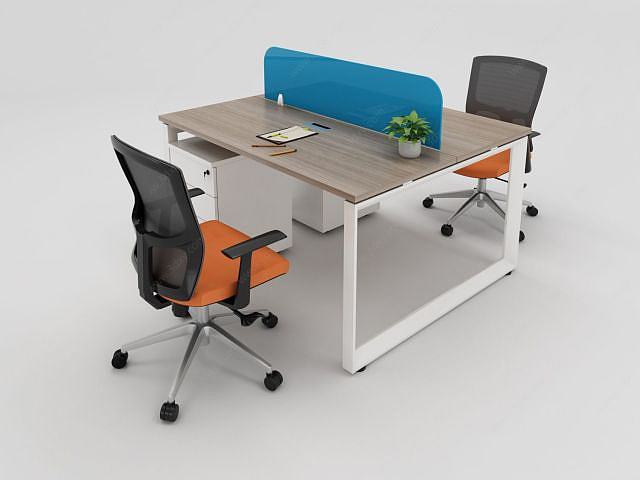 现代简约办公桌椅摆件组合3D模型
