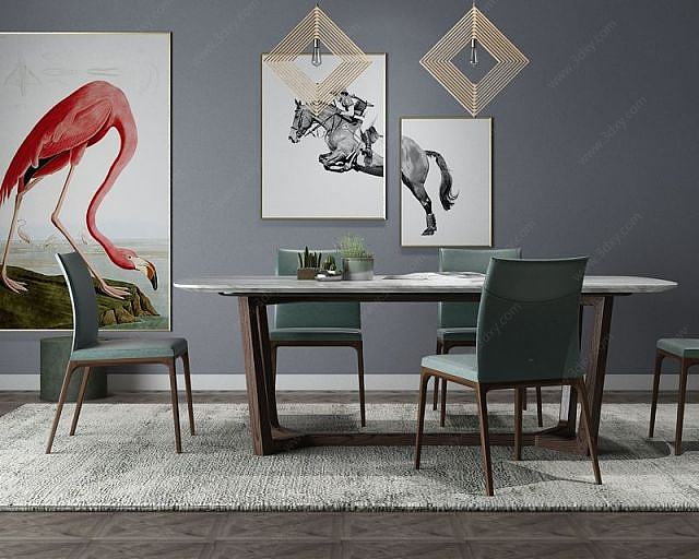 北欧餐桌椅装饰画3D模型