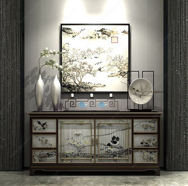 中式印花装饰柜3D模型
