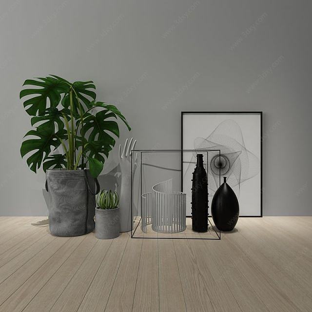 北欧装饰画花瓶组合3D模型