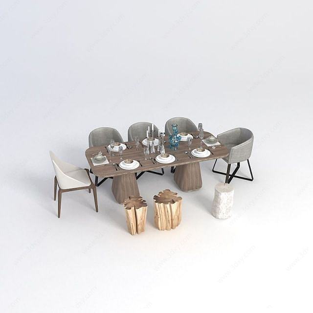 现代餐桌椅子组合3D模型