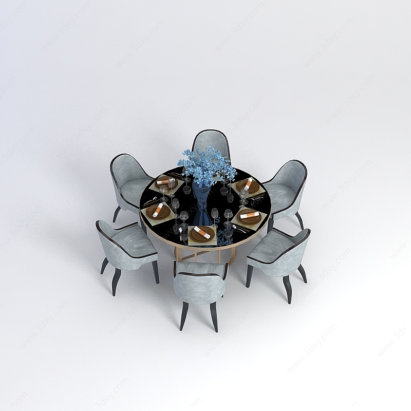 年夜饭圆餐桌椅3D模型