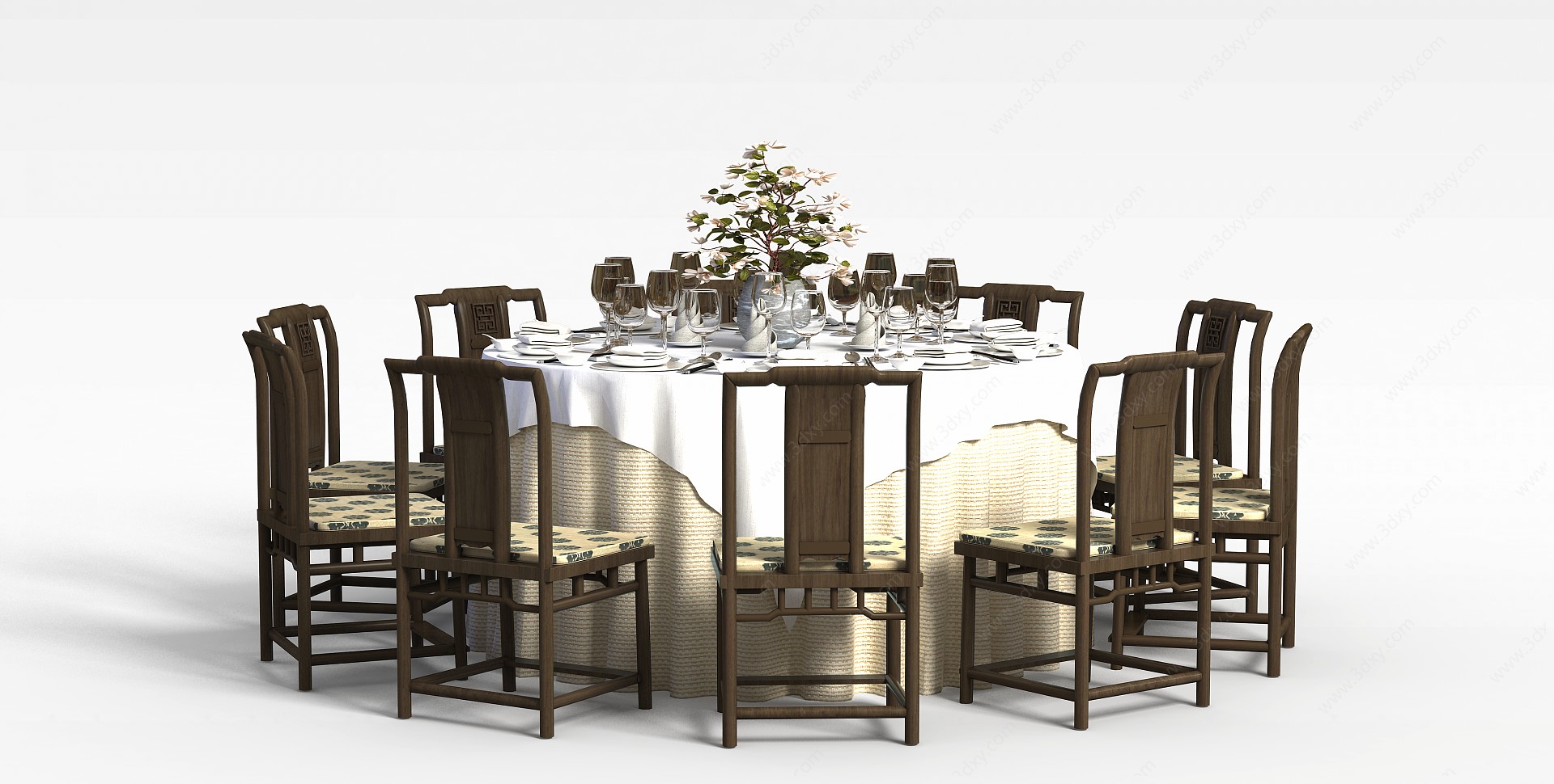 中式多人餐桌椅3D模型