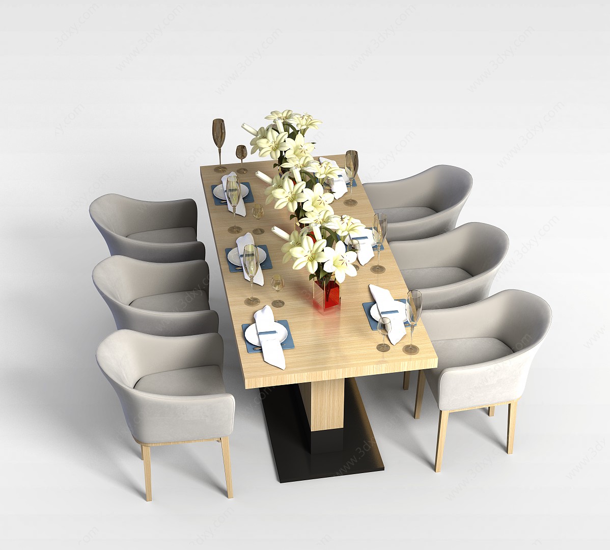 现代餐桌餐椅组合3D模型