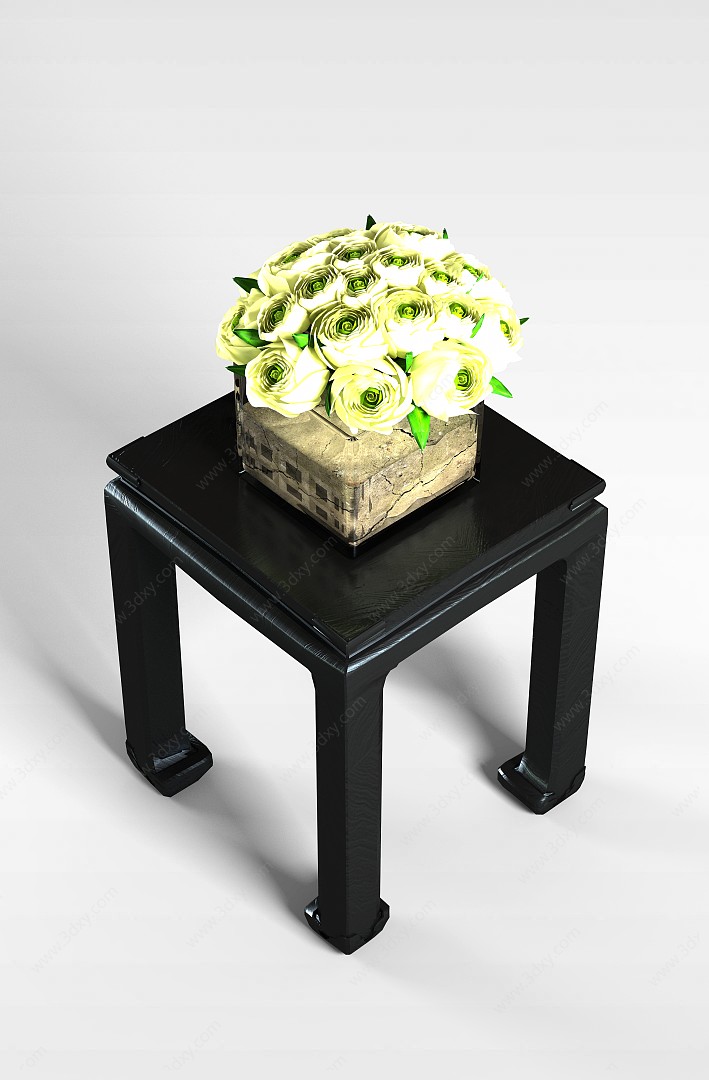 中式方桌花艺组合3D模型