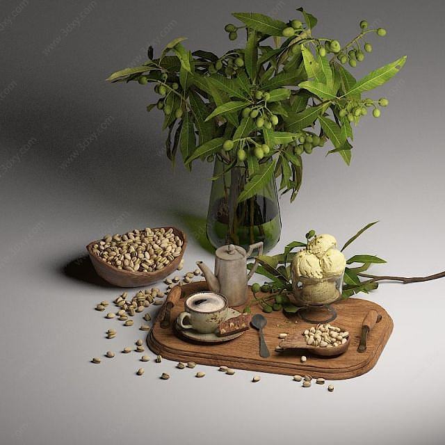 坚果绿植组合3D模型