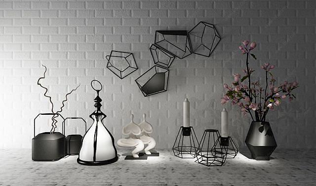 现代装饰花瓶烛台组合3D模型