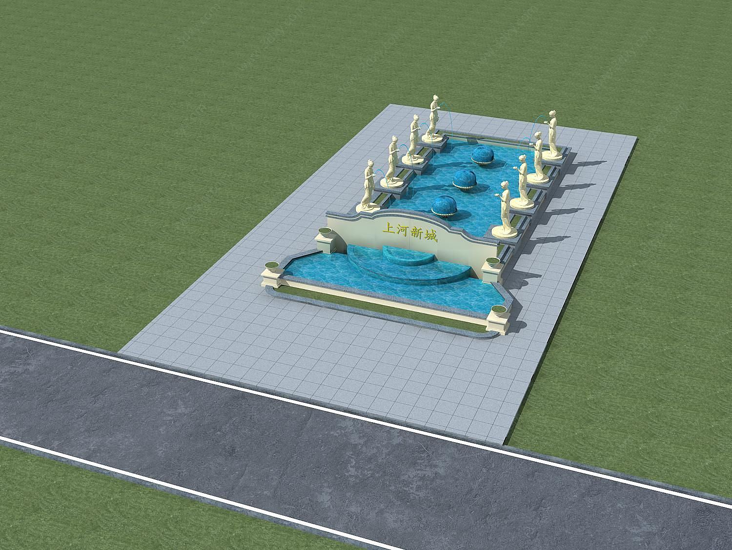 欧式中庭喷泉3D模型