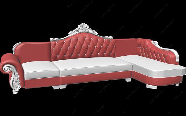 七字形欧式沙发皮或布3D模型