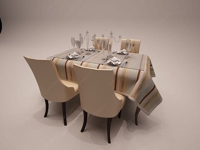 美式桌椅3D模型