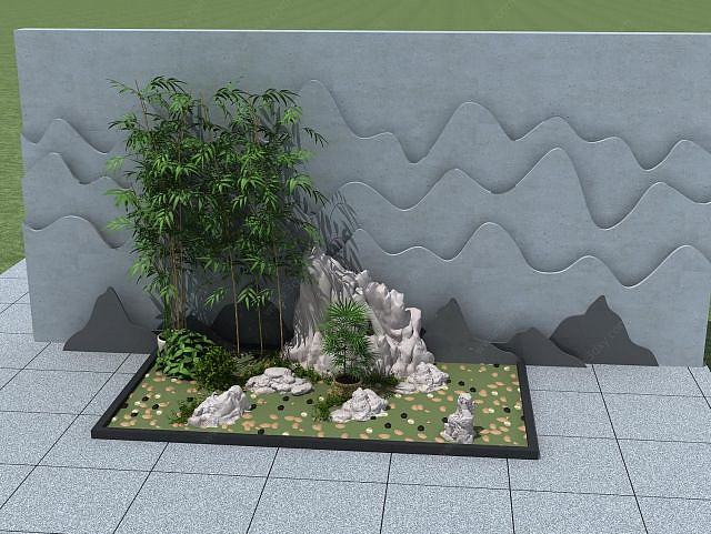 假山竹子组合小品3D模型