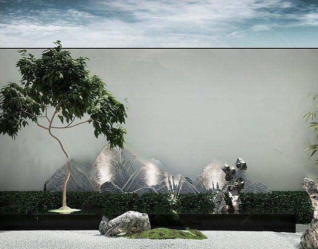 园艺小品庭院阳台假山植物3D模型
