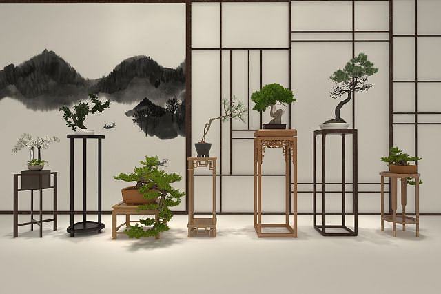 新中式植物摆件3D模型