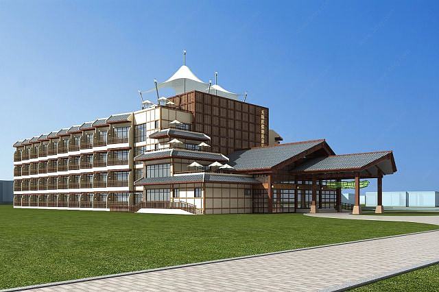 新中式度假酒店3D模型