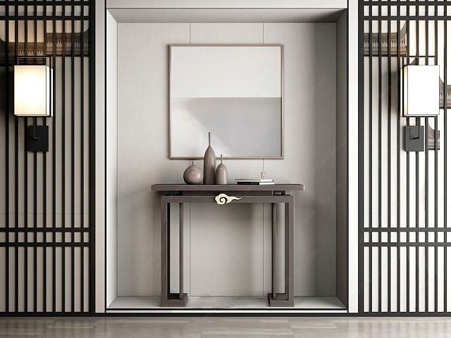 中式装饰柜，中式端景台3D模型