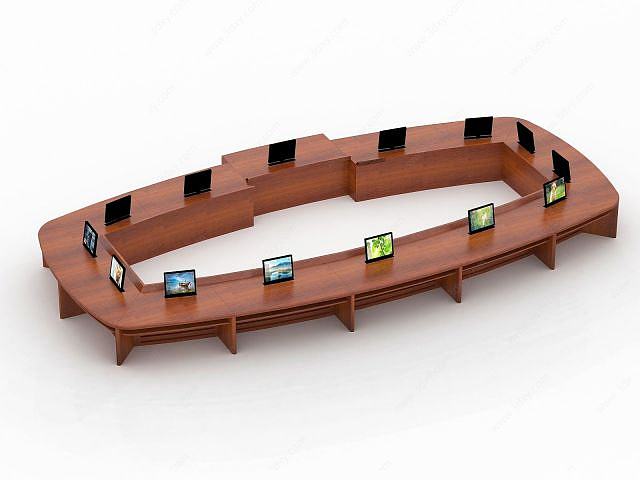 14位升降椭圆会议桌3D模型