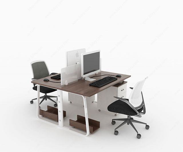 两人屏风办公桌3D模型