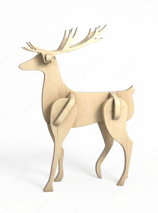 木质拼接麋鹿3D模型