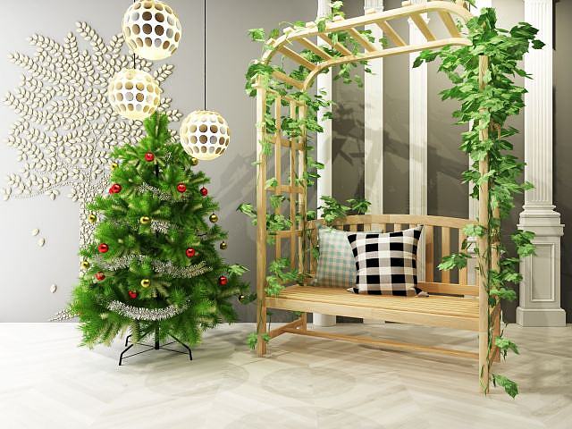 秋千罗马柱圣诞树吊灯3D模型