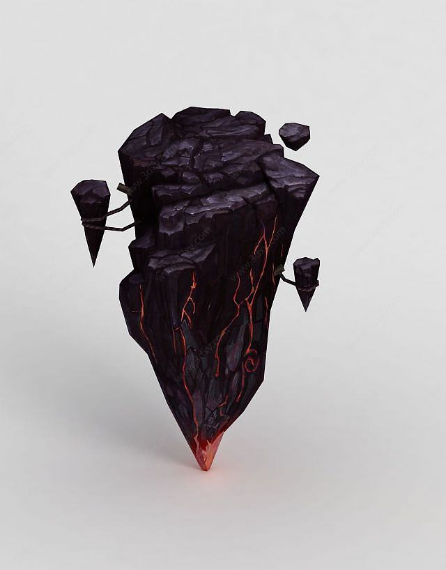 手绘写实熔岩石头悬崖3D模型