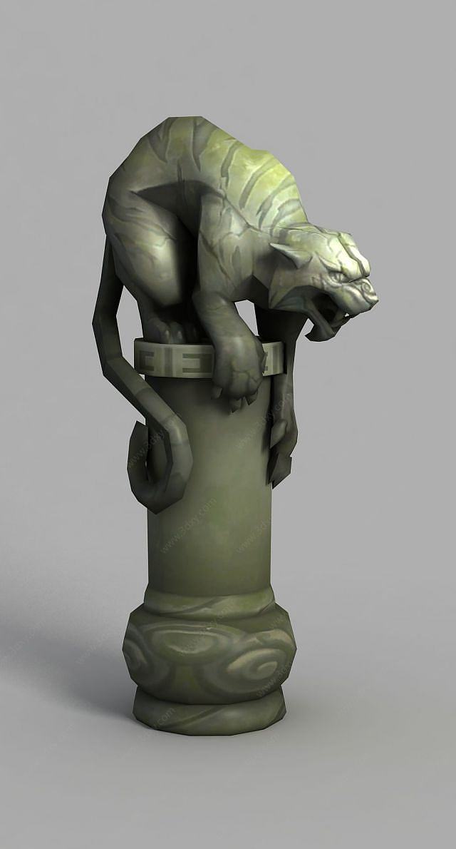 魔兽世界剑齿虎装饰石柱3D模型